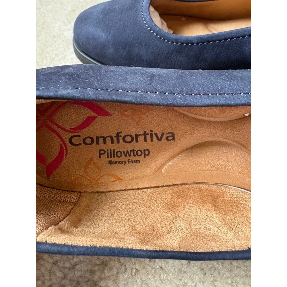 Comfortiva Navy‎ Blue Leather Wedge Pumps Pillowtop Memory Foam Size 8.5M New